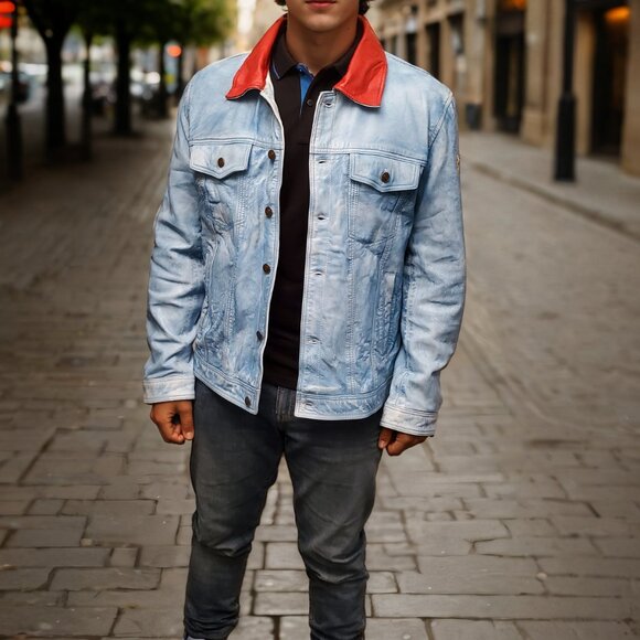 AMJ Lloyd Denim Style  Leather Jacket - Picture 2 of 6